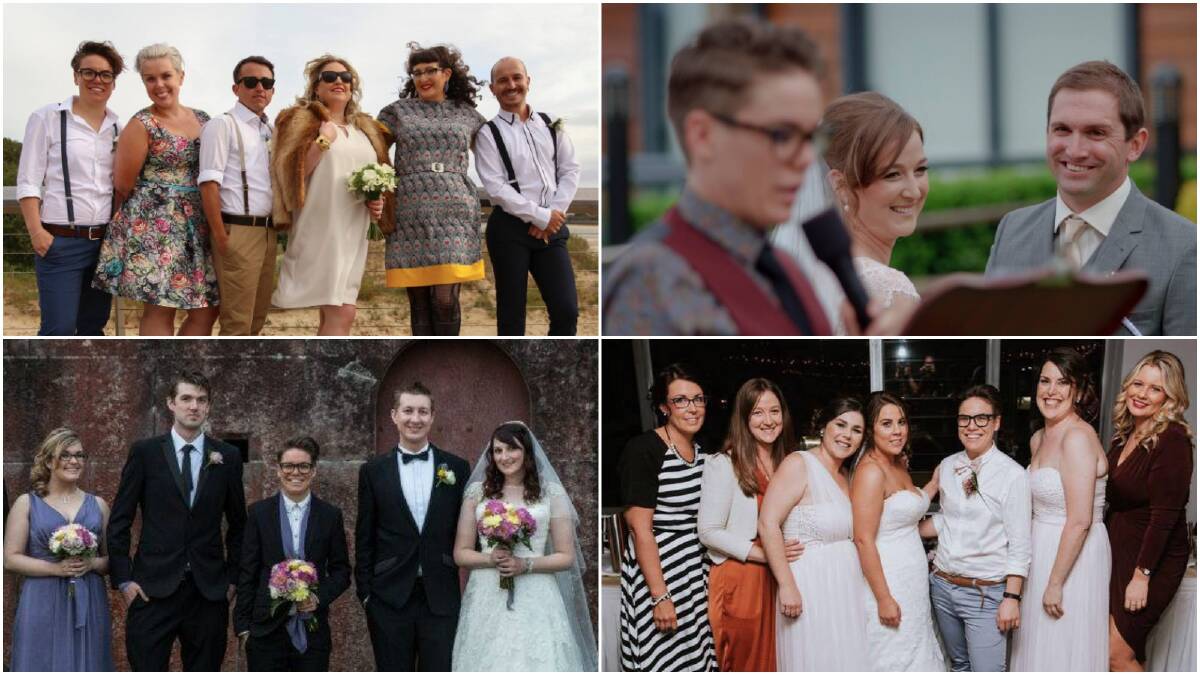 Sian Gammie at some of the weddings she's attended over the past seven years.