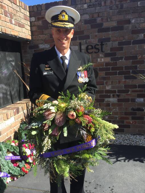 Since 2008, Rear Admiral Colin Lawrence, (RADM) has given the special address at the Culburra Anzac Day Service. He is pictured in front of the Culburra/Orient Point War Memorial that was officially opened in 2011.