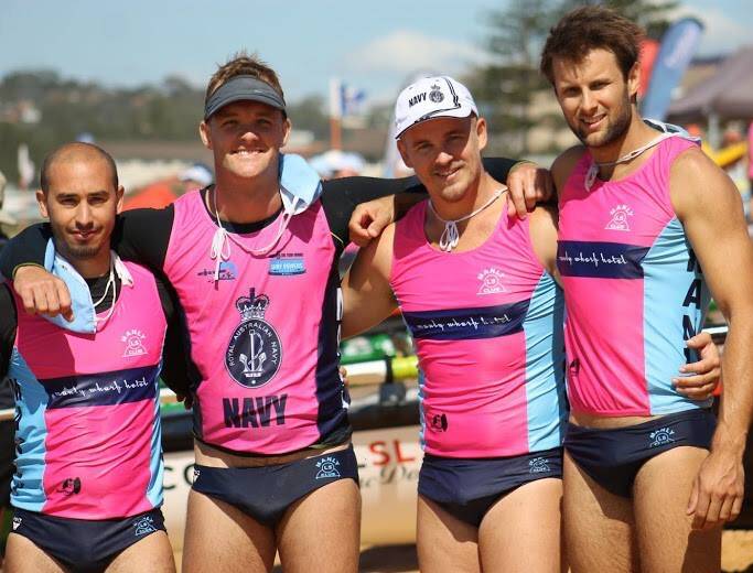 SURF SKILLS: Frenchs Forest man Nic Jones, (centre right) credits surf life saving for giving him the skills to rescue Mr and Mrs Spence, with Ben Goodwin and Chris Smithers.