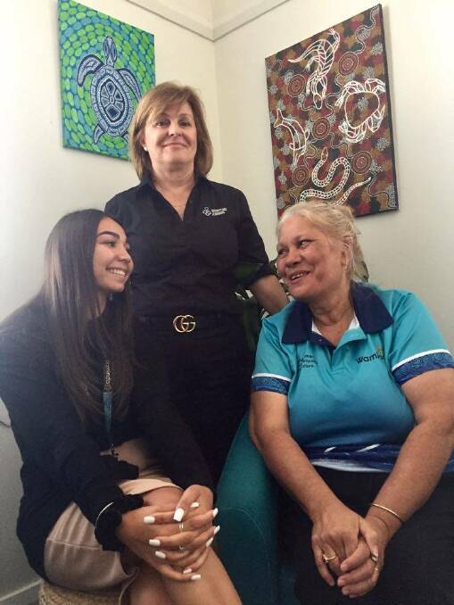 OVER THE MOON: Emily Jones-Bell, pictured with Lynne Wellington and Linda Hawkins, was ecstatic to be offered a full-time role at Waminda after her work experience with the organisation.