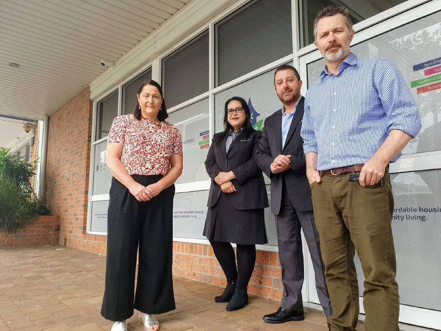 Gilmore MP Fiona Phillips, Adriana Burns-Nguyen, Alex Pontello and Shadow Minister for Housing Jason Clare in Nowra on February 9.