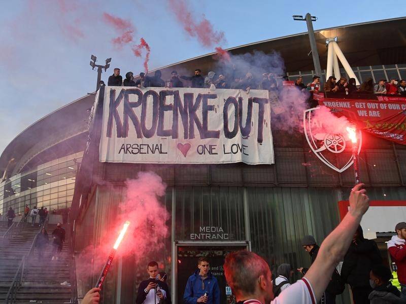 Arsenal fans protested against owner Stan Kroenke after the doomed Super League was announced.