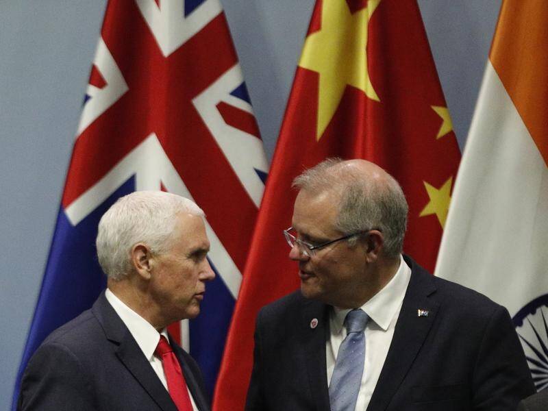 US Vice-President Mike Pence (L) is set to call for clear investment rules in the Indo Pacific.
