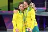 Melissa Wu (r), pictured with Charli Petrov, is Australia's flagbearer for the closing ceremony. (Dave Hunt/AAP PHOTOS)