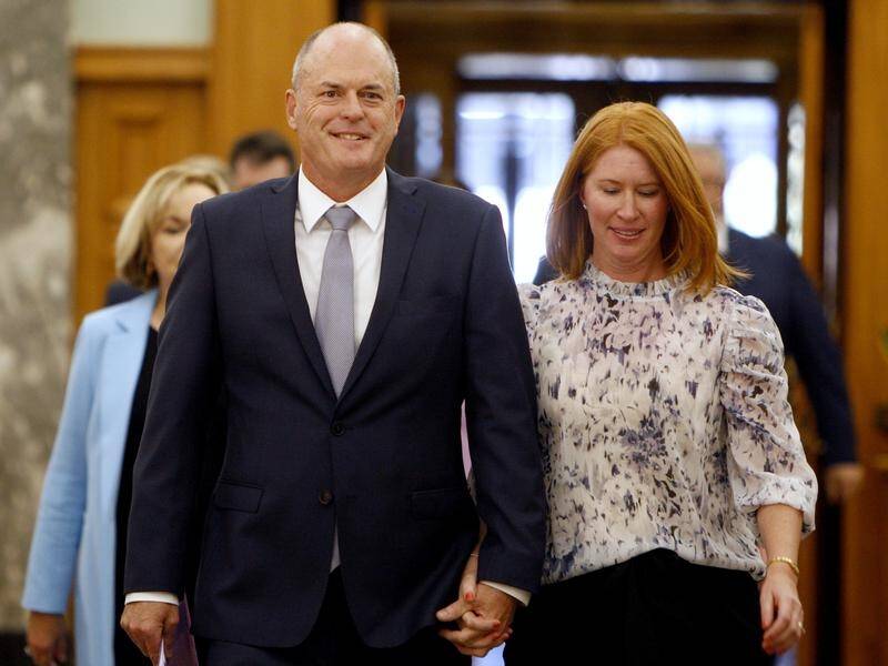 The National Party's Todd Muller with his wife Michelle after deposing Simon Bridges as leader.