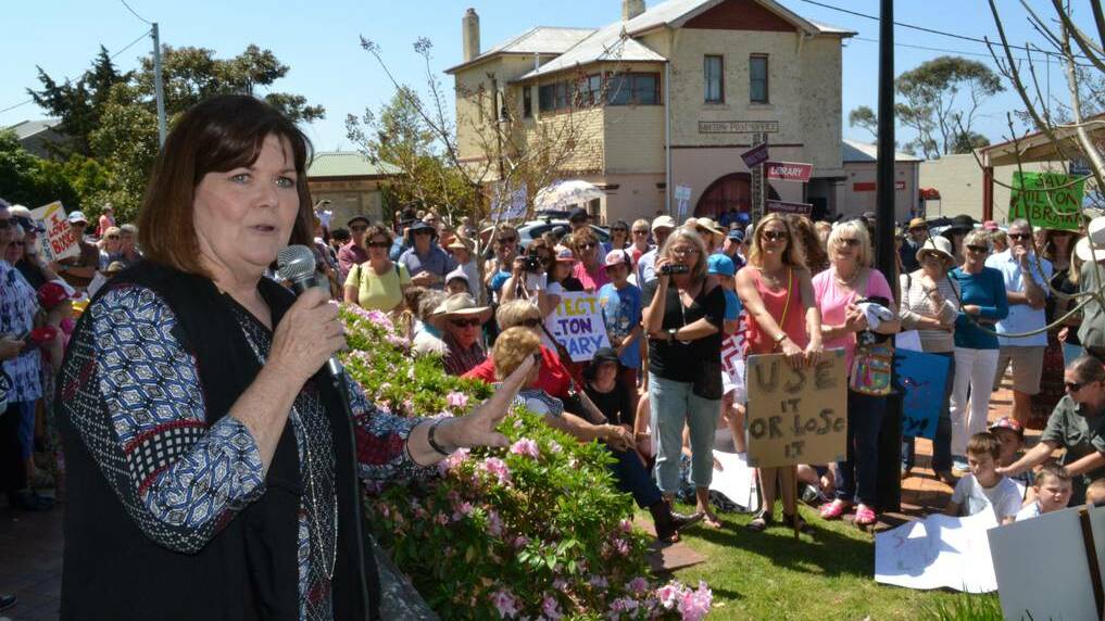 SUPPORT: Member for South Coast and former councillor and teacher Shelley Hancock threw her support behind the Milton Library at a public rally in October, however Shoalhaven City Council is now considering closing the facility and selling the building.