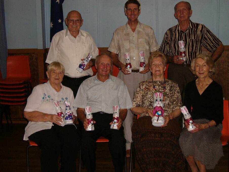 EASTER WINNERS: Back: Neil Hall, Tony Turner, Lloyd Akers. Front: Dorothy Sutton, Roy Johnston, Betty Akers and June Johnston. 