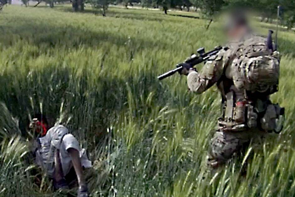 The footage aired by Four Corners shows an SAS soldier killing Dad Mohammad as he appears to cower in a wheat field.