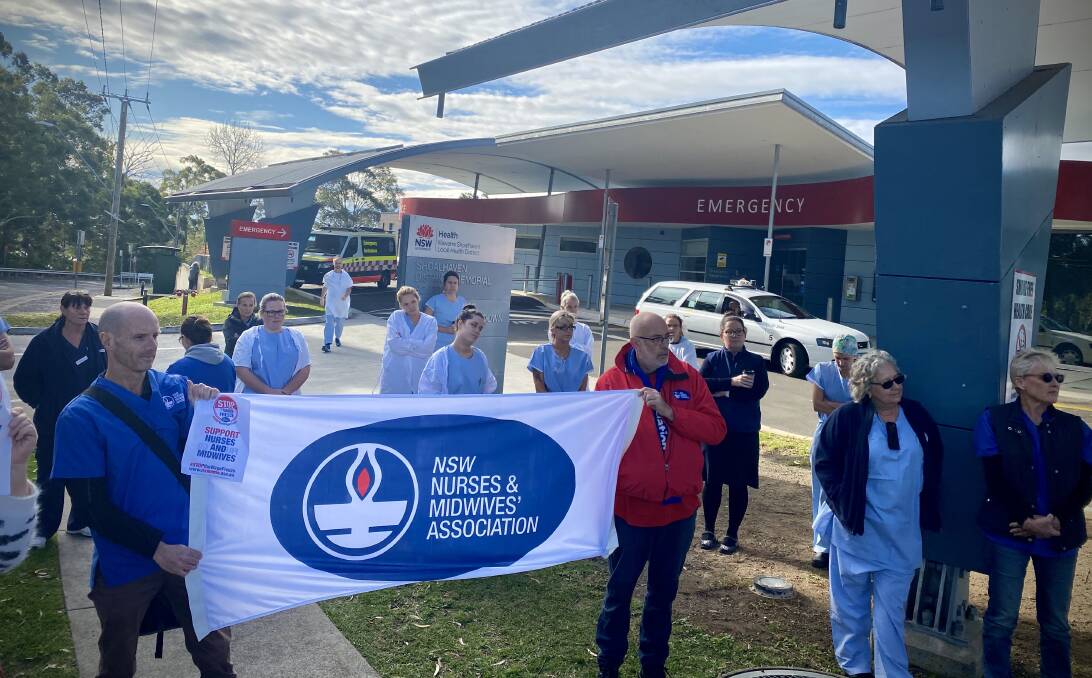 Unimpressed: Nurses and midwives outside Shoalhaven Hospital on Tuesday, protesting against a proposed wage freeze. 
