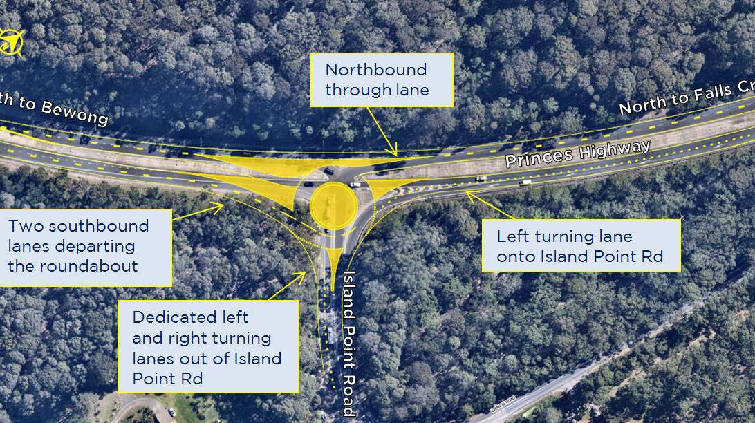 The new roundabout at the intersection of the Princes Highway and Island Point Road will open on Friday. Photo: RMS.