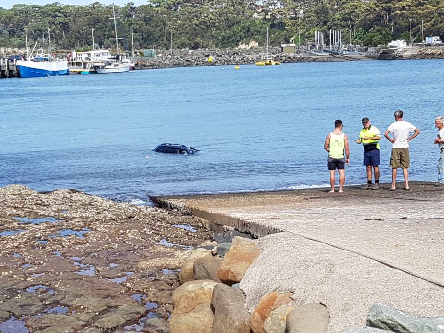A car which sank during a boat launch from the Ulladulla Harbour in 2016. 