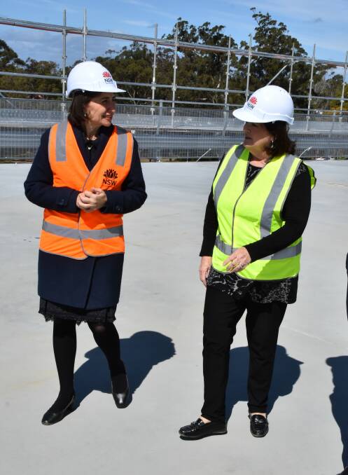 NSW Premier Gladys Berejiklian and South Coast MP Shelley Hancock on the roof of the new Shoalhaven Hospital car park.