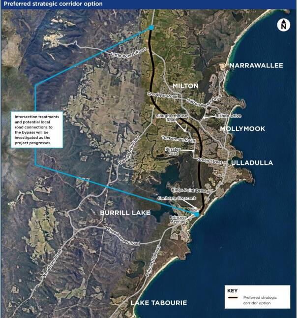 The preferred route for the Milton Ulladulla bypass. Photo: Transport for NSW.