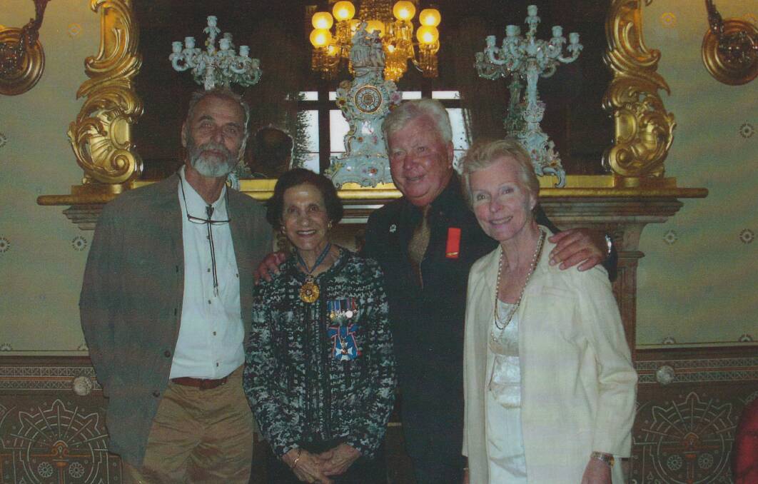 Photo taken at Government House September 2012 and shows Jack McCoy (International Surfing Identity], Her Excellency GG Marie Bashir, James Small OAM and his sister Suzanne Cooke.