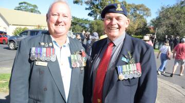 Bruce Lines and Steve Hladio at the Milton Anzac Day march and service.