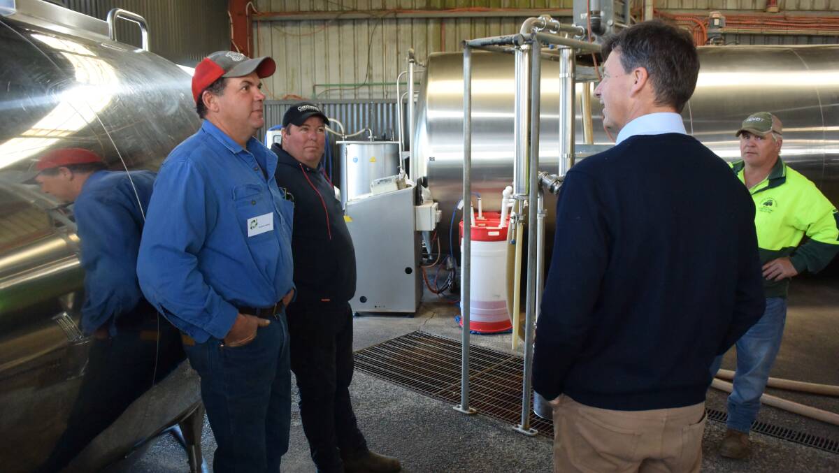 Federal Minister for Energy and Emissions Reduction Angus Taylor meets with local diary farmers.