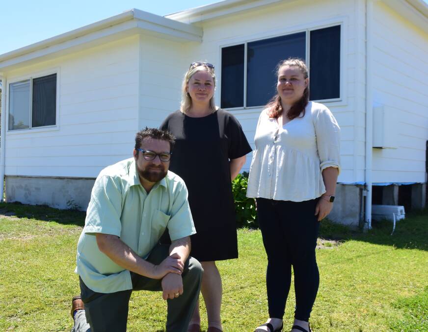 NEW SHELTER: Ulladulla Safe Waters board member, Adam Gowen, shelter founder Sarah Date and volunteer Melissa Perry want to help more homeless people. Sarah says the system is frustrating and improvements are needed.