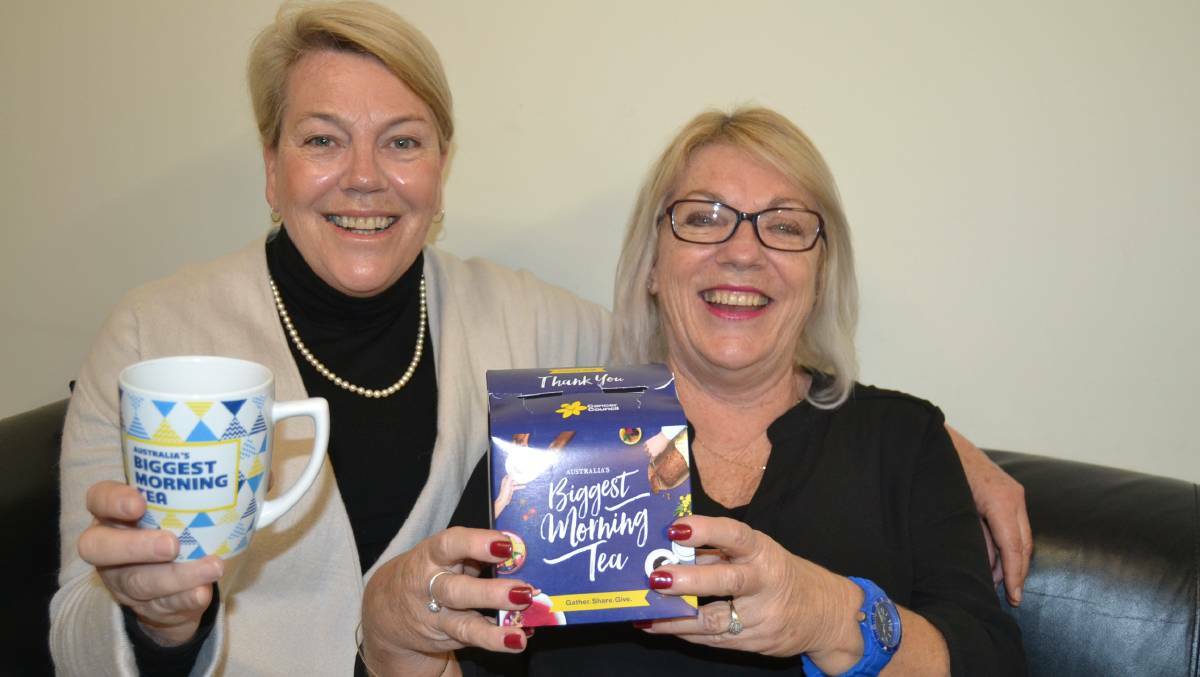 Linda del Riego (right) with Jo Humphries - in Biggest Morning Tea mode