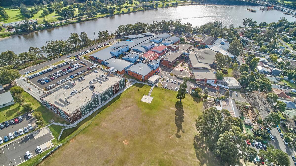 An aerial shot of the current Shoalhaven Hospital precinct. The redevelopment will cover Nowra Park. Image: ISLHD.