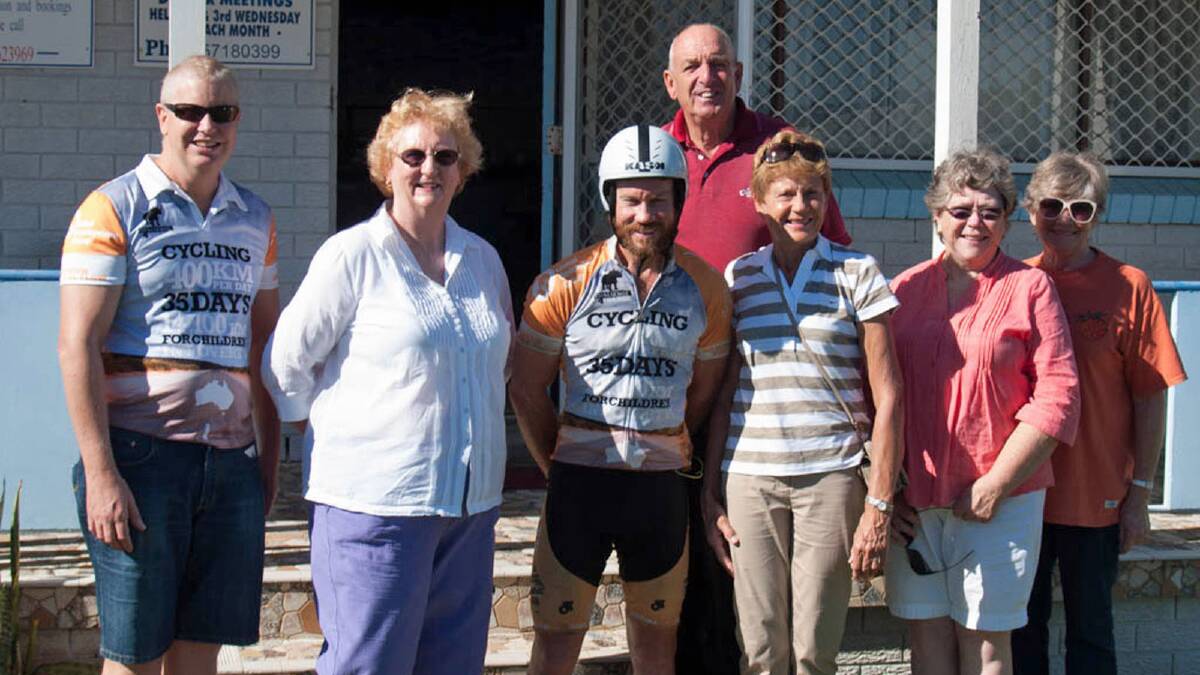 BIG CHALLENGE: Andrew Pope of the support team, Lion Gill Rolfe, Reid Anderton, Del Thompson with husband Lion Brian Thompson behind her, Lion Alison Farnham  and Lion Elaine Smith outside the Ulladulla Milton Lion’s Den in Burrill Lake. Photo: TONY ROLFE.
